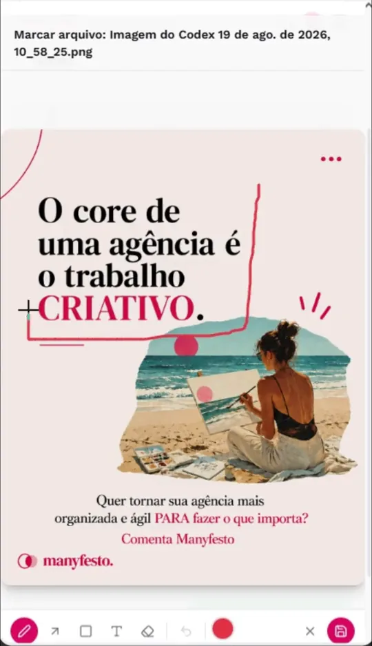 Marcação na arte no Manyfesto: o cliente circula na imagem o trecho que quer ajustar
